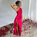 Women’s maxi dress with one-shoulder cut and flowing silhouette
