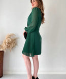 Women’s dress with sheer sleeves and defined silhouette