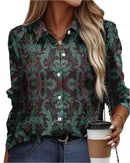 Women's blouse with abstract print and straight fit
