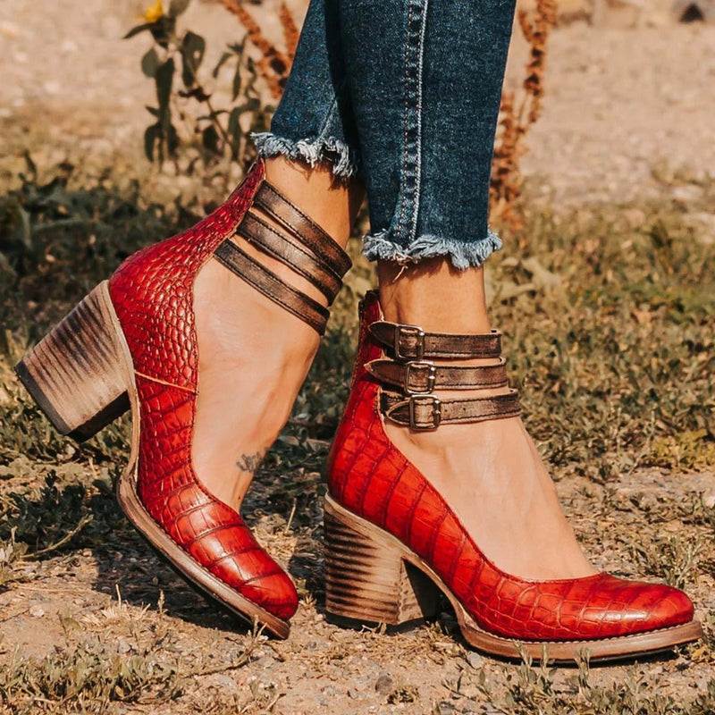 Women's sandals with strap detail and open-back design