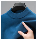 Men's pullover sweater with clean neckline and structured shape