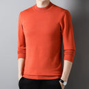 Men's pullover sweater with clean neckline and structured shape