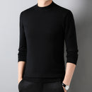 Men's pullover sweater with clean neckline and structured shape