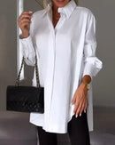 Women's long-sleeve shirt with lapel collar and straight fit