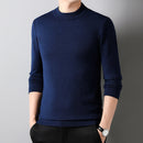Men's pullover sweater with clean neckline and structured shape