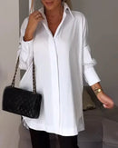 Women's long-sleeve shirt with lapel collar and straight fit