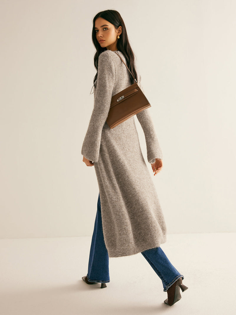 Women's sweater dress with side slit and long sleeves