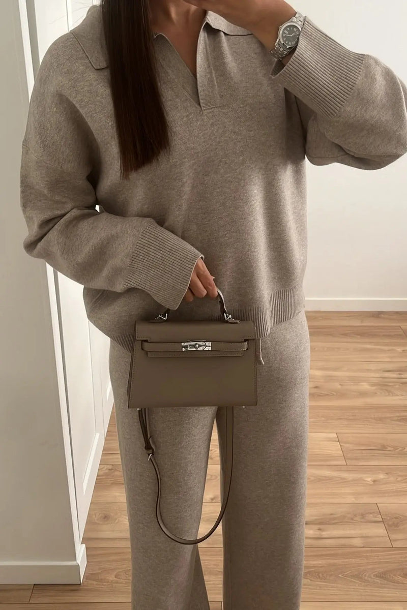 Women's sweater set with mesh finish and pocket detail