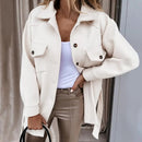 Women's long jacket with wide lapel and single-breasted front