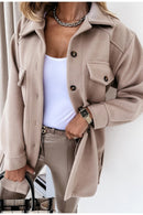 Women's long jacket with wide lapel and single-breasted front
