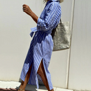 Women’s shirt dress with vertical stripes and structured fit