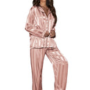 Women’s striped pajama set with long-sleeve top and relaxed bottoms