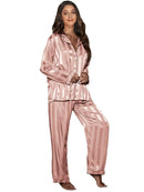 Women’s striped pajama set with long-sleeve top and relaxed bottoms