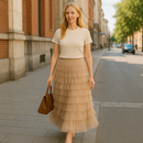 Women's elegant layered ruffle maxi skirt