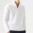 Men’s quarter-zip sweater with clean neckline and straight hem