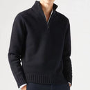 Men’s quarter-zip sweater with clean neckline and straight hem