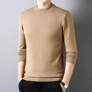 Men's pullover sweater with clean neckline and structured shape