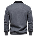 Men's long-sleeve polo with contrast collar and structured shape
