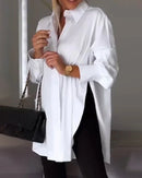 Women's long-sleeve shirt with lapel collar and straight fit