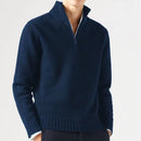Men’s quarter-zip sweater with clean neckline and straight hem