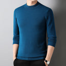 Men's pullover sweater with clean neckline and structured shape