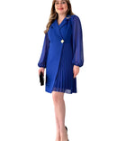 Women’s dress with sheer sleeves and defined silhouette