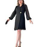 Women’s dress with sheer sleeves and defined silhouette